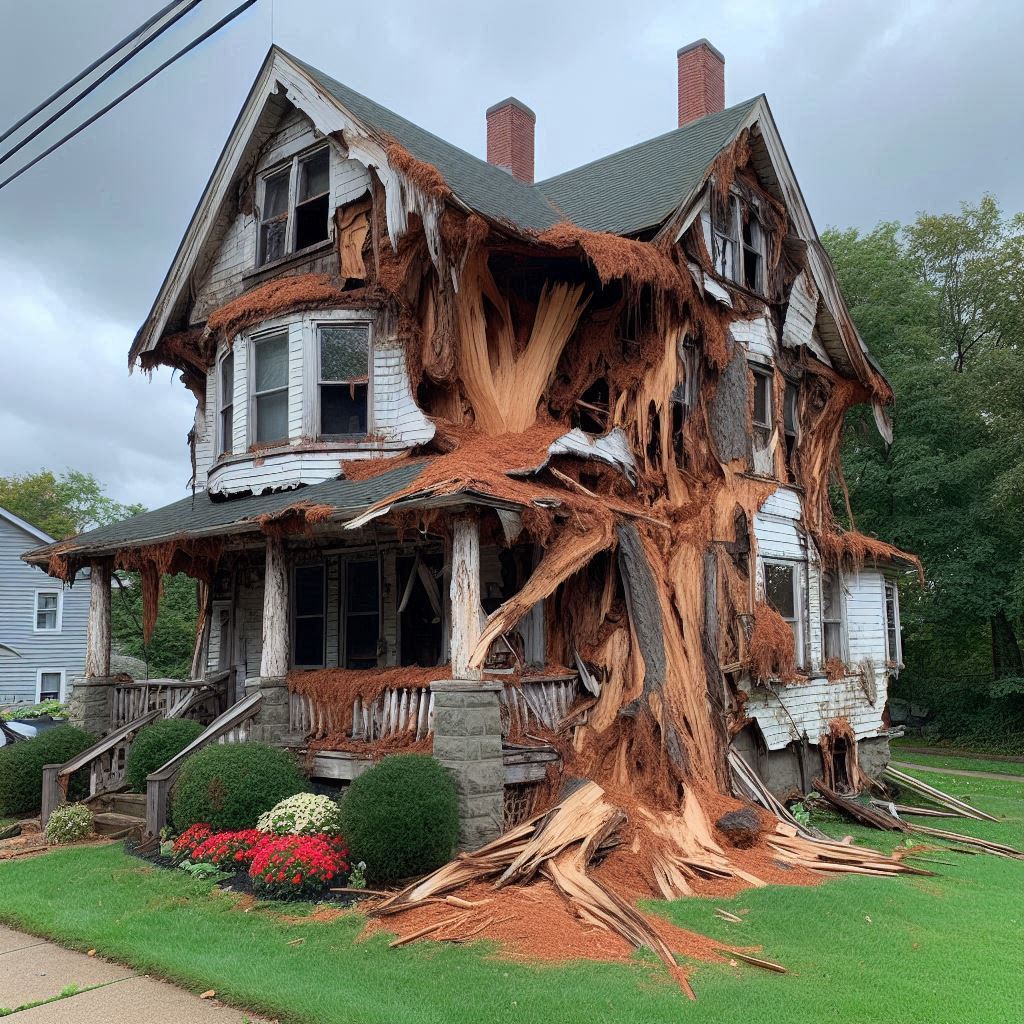 Signs Your Needham Heights Home Needs a Tree Inspection Damaged tree on an Needham Heights home showing signs of disease and decay